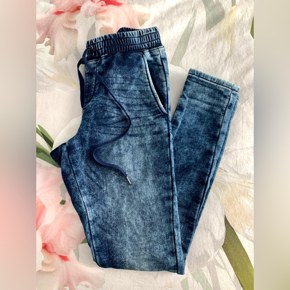 ✨ LIKE-NEW ✨ BANANA REPUBLIC drawstring elastic waist blue denim jogger Sz* XXSP
